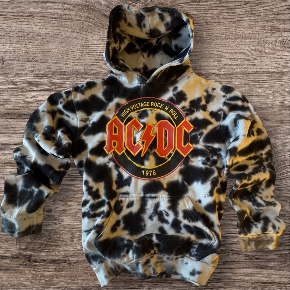 AC/DC Hoodie Small Black White Tie Dye High Voltage Graphic Streetwear RocknRoll